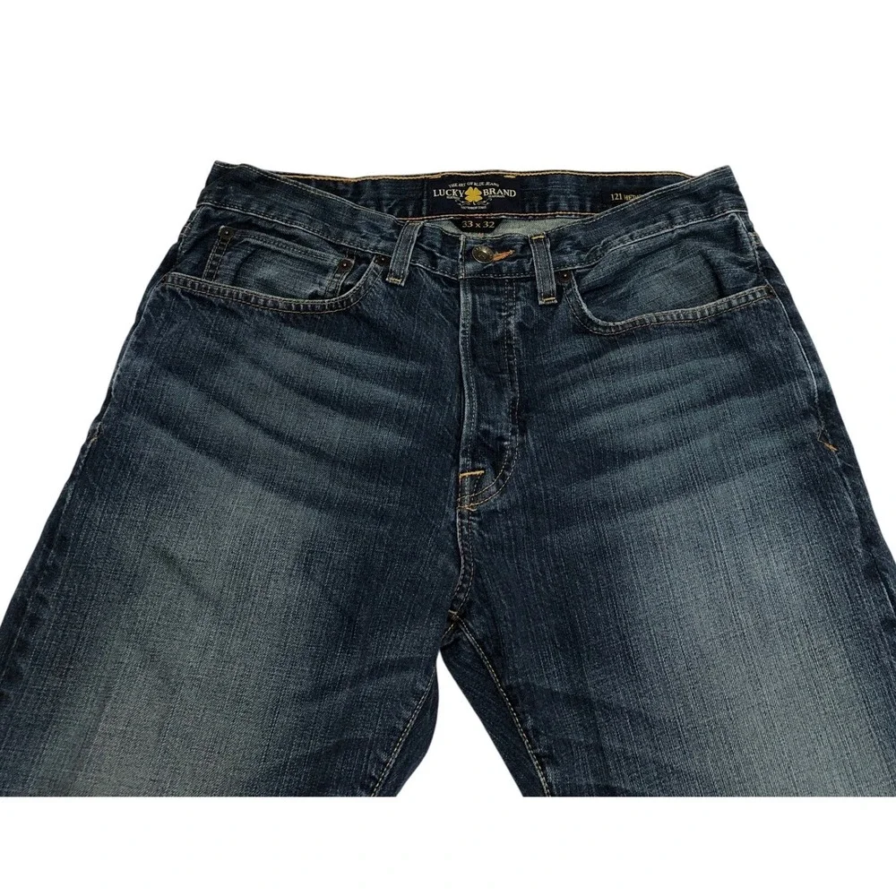Lucky Brand 121 Heritage Slim Mens Dark Wash Blue Denim Jeans 33x32 Button Fly